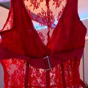 red victoria secret lingerie lace top
